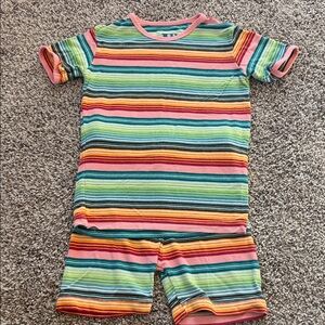 Kickee Pants Rainbow Stripe Short Pajama Set - Pink, Green, Blue, Yellow, Orange
